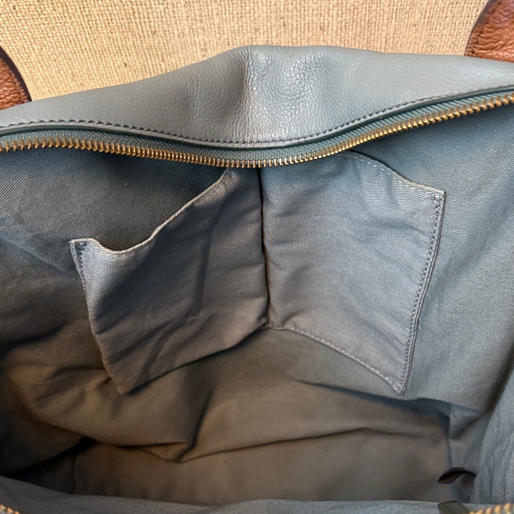 Fossil Fiona Blue Leather Shoulder Tote with Brown Handles - Picture 8 of 10